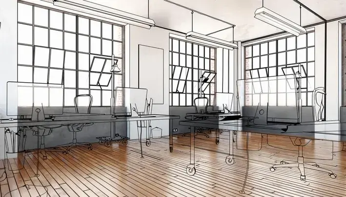 Warm illustration of an energetic office space