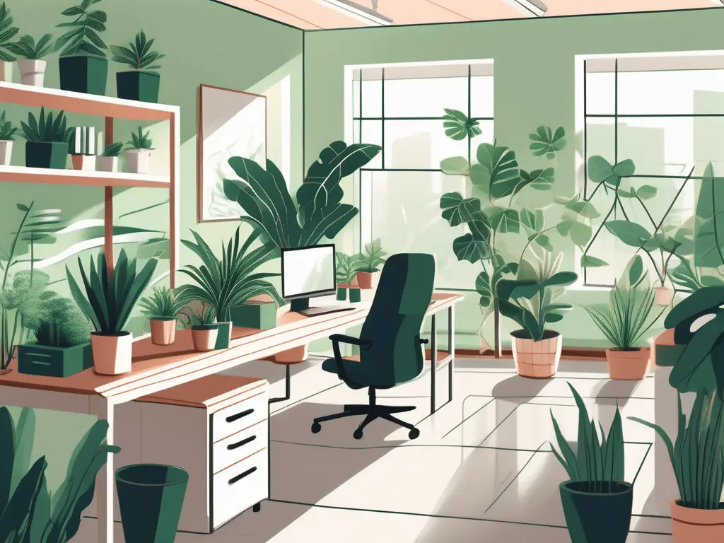 Illustration of a calm shared workspace with plants